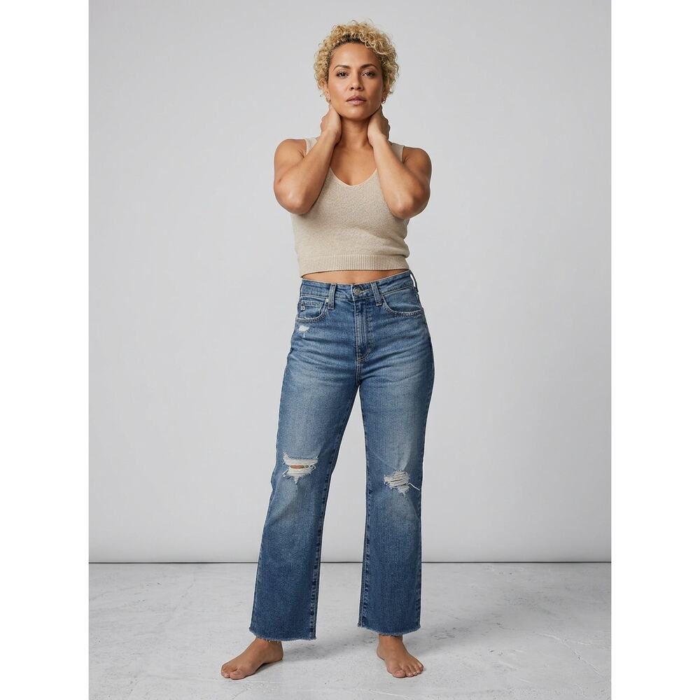 AG The Kinsley Crop Boot Jeans 24 Ladera Distressed Raw Hem Denim